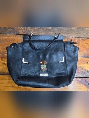 Black Leather Tote Bag with Silver Hardware - Women Bags * Some Signs Of Usage